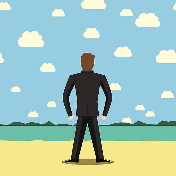 Vector illustration of Businessman standing on beach