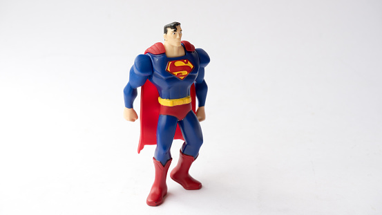 Kuala Lumpur, Malaysia - April 18 2015: A studio shot of a Superman figurine from the DC Comics and Movies. Superman is most powerful being on Earth, an alien immigrant named Kal-El from the Krypton.