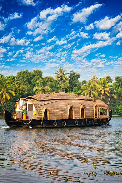 Houseboat on the Kerala Backwaters in India.
