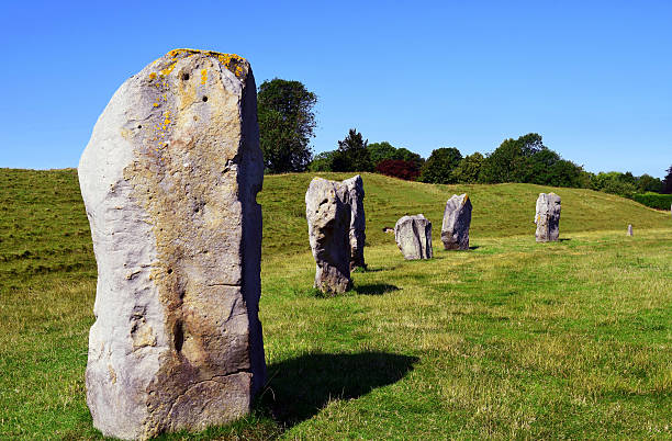 A summer landscape of megaliths and clear blue sky from Avebury north wiltshire, England.