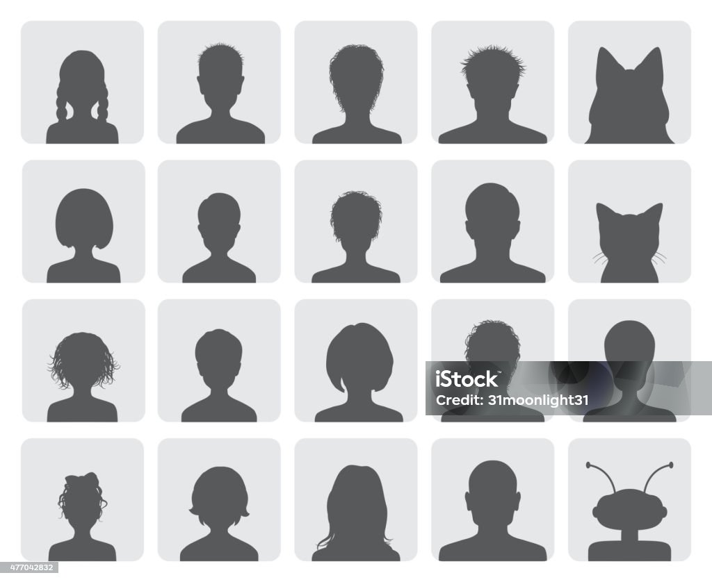 Set of avatars Set of twenty black and white avatars as silhouettes. Vector illustrations. EPS10, JPG and AI10 are available In Silhouette stock vector