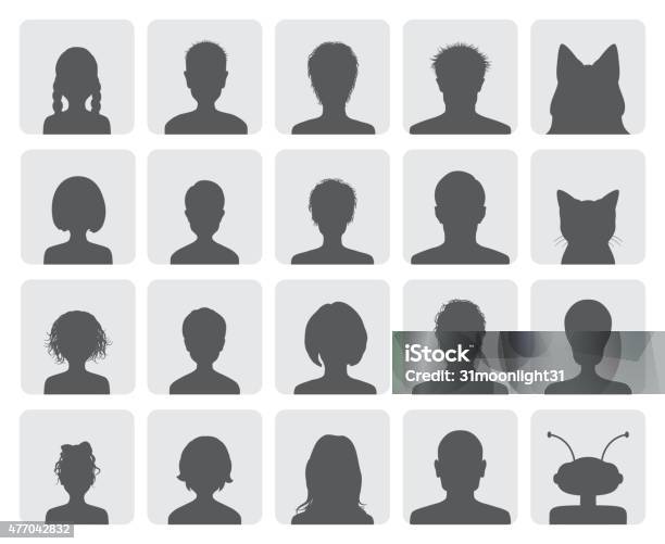 Set Of Avatars Stock Illustration - Download Image Now - In Silhouette, Undomesticated Cat, Human Face