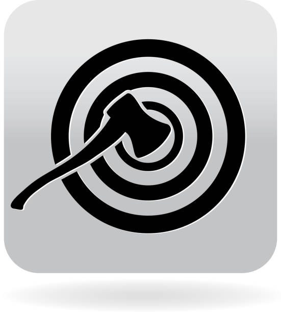 Axe throwing target icon Vector illustration of a Axe throwing target label crest or badge icon design label or badge design templates. Black and white infographic icon for website or online interface usage. Can be used as web button symbol. Simple and text based design. Fully editable and Easy to edit vector illustration layers. Includes sample text design and shadow below. axe throwing stock illustrations