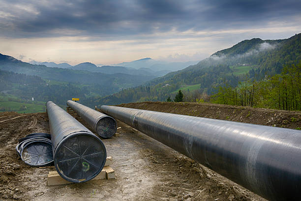 pipeline-konstruktion - pipeline gas pipe pipe natural gas stock-fotos und bilder