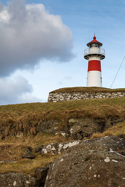 istock Skansin lighthouse with grass covered rocks 477046780