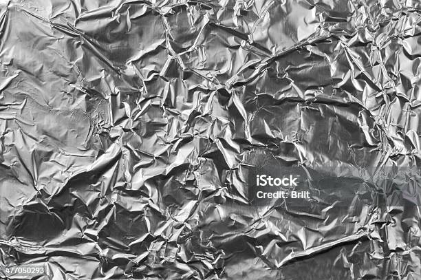 Abstract Crumpled Silver Aluminum Foil Closeup Background Texture Grey Horizontal Stock Photo - Download Image Now