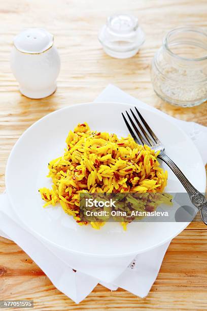 Basmati Rice With Saffron Stock Photo - Download Image Now - Backgrounds, Basmati Rice, Cooked