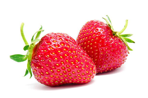 istock Two perfect red ripe strawberry isolated 477061852