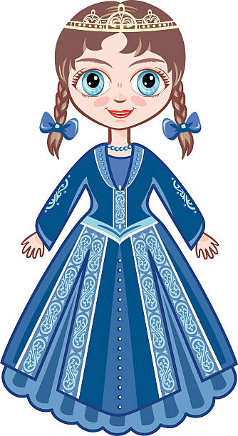 kleine prinzessin mit einem blauen ball kleid - women little girls teenage girls one person stock-grafiken, -clipart, -cartoons und -symbole