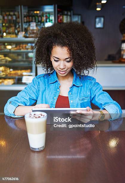 Working At Cafe Stock Photo - Download Image Now - 2015, Adult, Adults Only