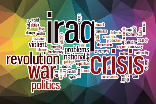 Iraq crisis word cloud concept with abstract background