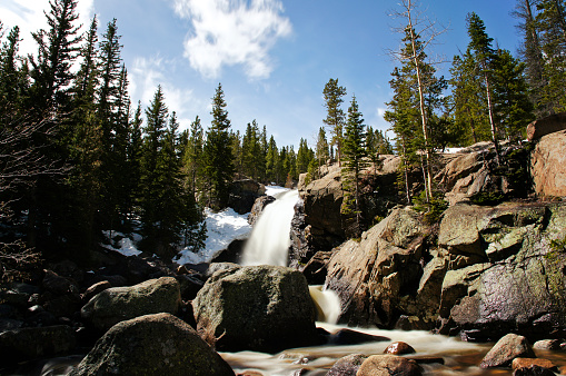 Alberta Falls in the beautiful Rocky Mountain National Park in northern Colorado.  The park is located northwest of Boulder, Colorado, in the Rockies, and includes the Continental Divide and the headwaters of the Colorado River.http://i962.photobucket.com/albums/ae104/briankamprath/Colorado_zpsh3hnq8e0.jpg
