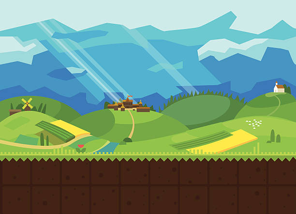 ilustrações, clipart, desenhos animados e ícones de hills e do vale. jogo do vetor de fundo de tela plana - residential structure summer season valley