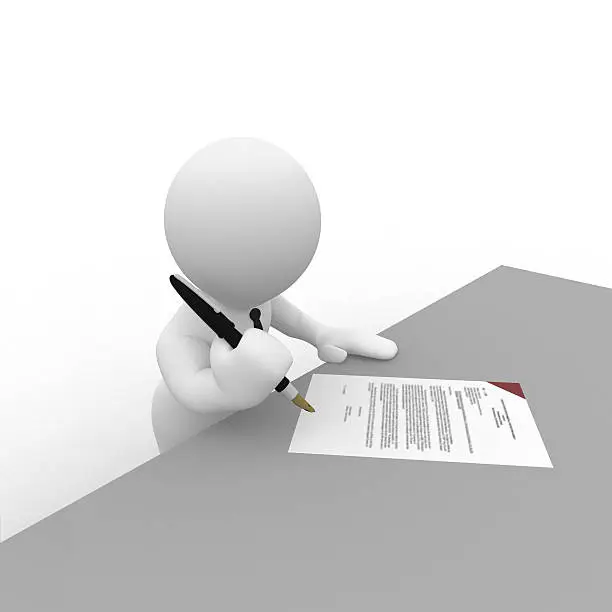 A businessman signs a contract