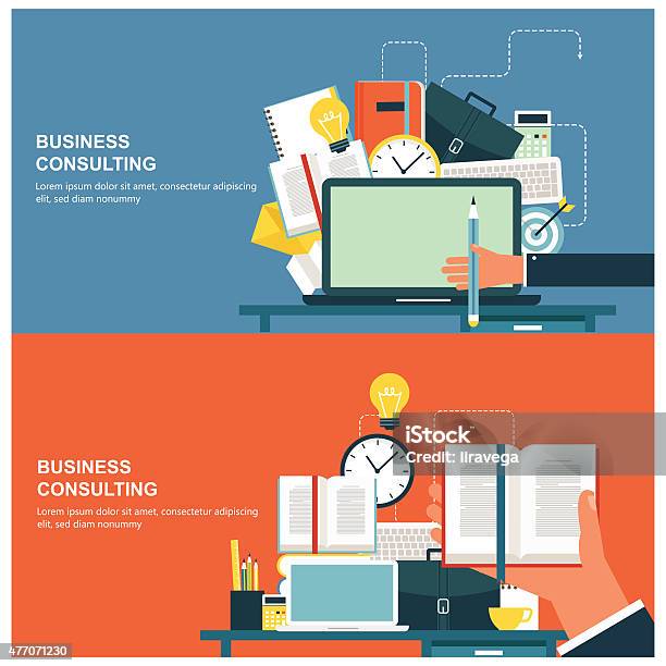 Concepts For Web Banners And Promotions Flat Design Concepts For Business Consulting Stock Illustration - Download Image Now