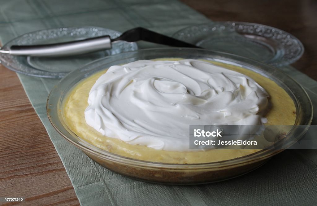 Creamed cream pastry serving Treat if a creamed pie ... this one, vanilla with pineapple and rhubarb fruit. 2015 Stock Photo