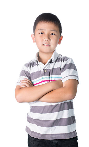 istock Asian boy cross someone's arm, isolated on white background 477073352
