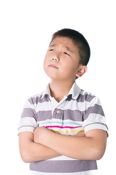 istock Asian boy cross someone's arm, isolated on white background 477073356