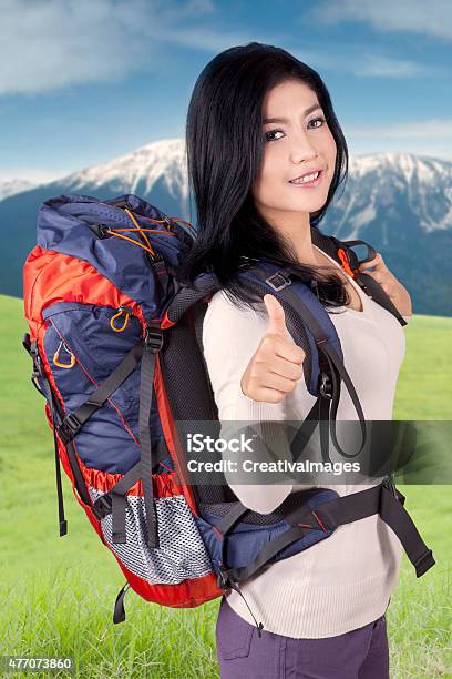 Young Hiker Showing Thumb Up Stock Photo - Download Image Now - 2015, Activity, Adult