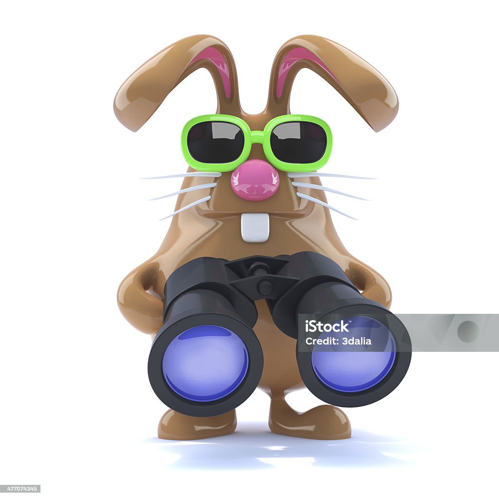 3d Chocolate Easter bunny with binoculars 3d render of a chocolate Easter bunny with binoculars Binoculars Stock Photo