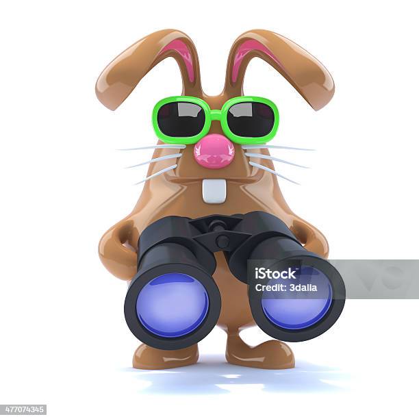 3d Chocolate Easter Bunny With Binoculars Stock Photo - Download Image Now - Binoculars, Easter Bunny, Animal
