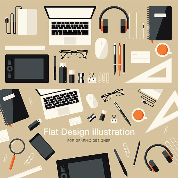 flache ausstattung für grafik-designer - usb cable illustrations stock-grafiken, -clipart, -cartoons und -symbole