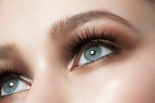 Closeup of beautiful woman eye with bright stylish makeup