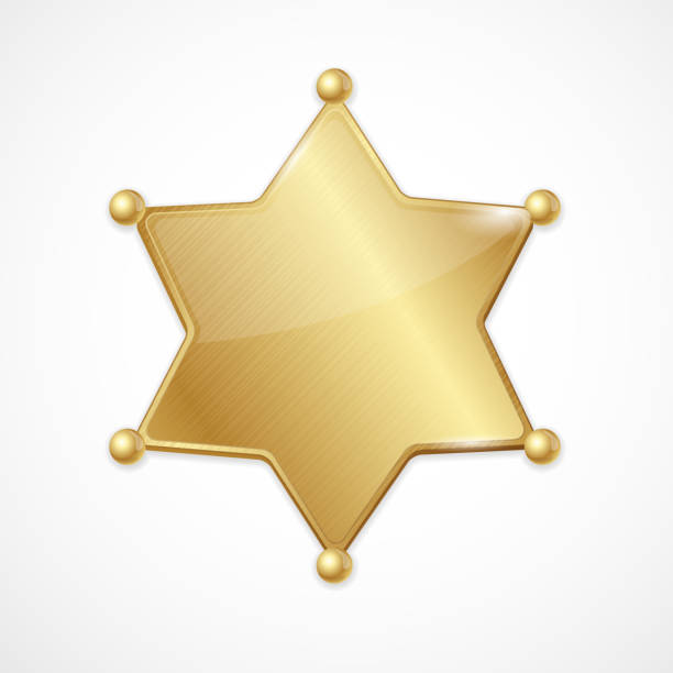 ilustraciones, imágenes clip art, dibujos animados e iconos de stock de vector golden sheriff badge estrella en blanco - sheriffs deputy