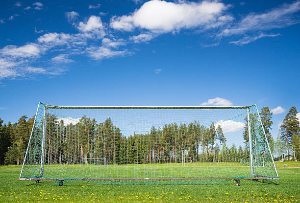 istock Soccer field and emtpy net 477077276