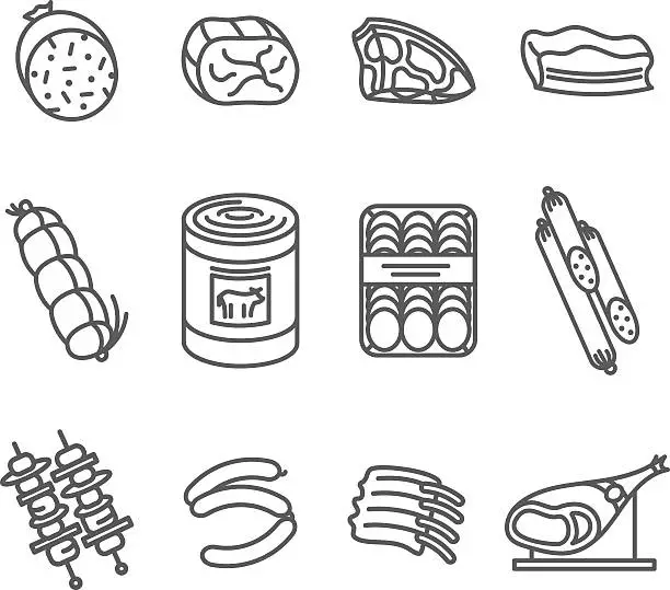 Vector illustration of Meat Products Icon Set