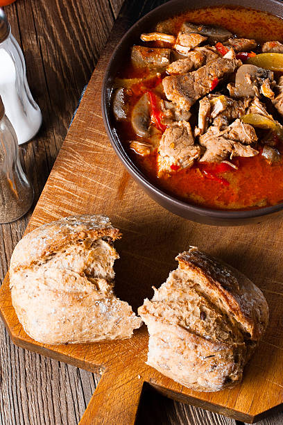Goulash soup with paprika.