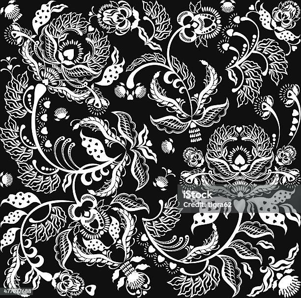 Floral Lace Design Black And White Stock Illustration - Download Image Now - 2015, Backgrounds, Communication
