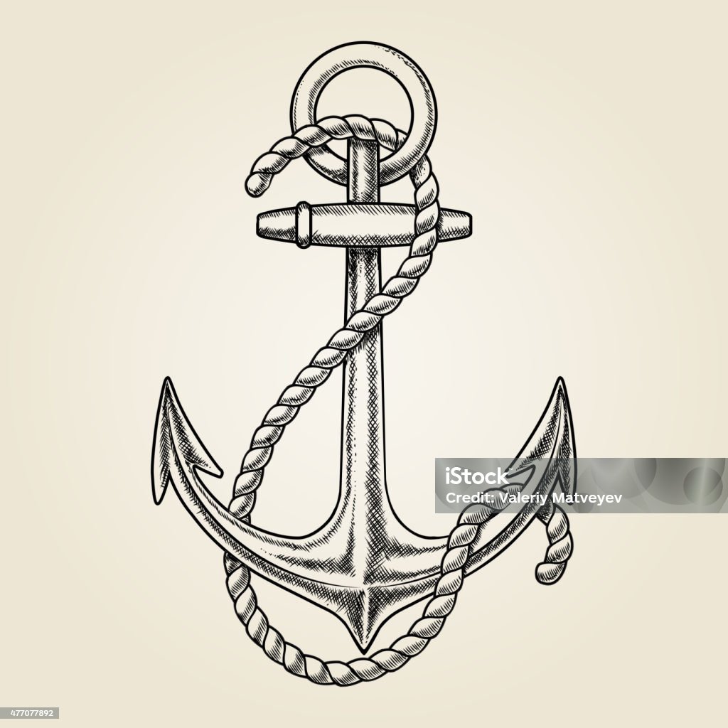 Vector hand drawn nautical anchor Vector hand drawn nautical anchor. Element ship, travel and drawing vintage, rope marine 2015 stock vector