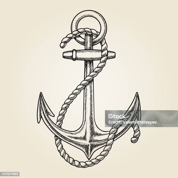 Vector Hand Drawn Nautical Anchor Stock Illustration - Download Image Now - 2015, Computer Graphic, Decoration