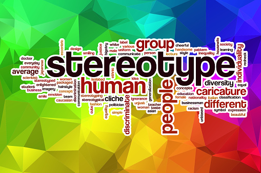 Stereotype word cloud concept with abstract background