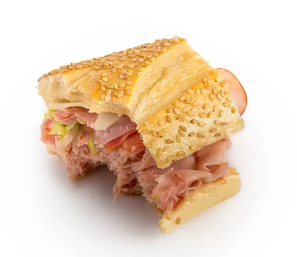 Bitten sandwich isolated on white background