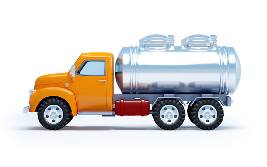 cartoon 3d tanker truck isolated on white. Side view.