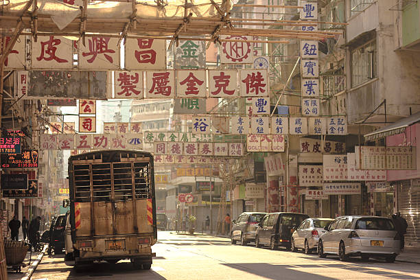 Traditional Hong Kong street, there is a lot of signboard on the street