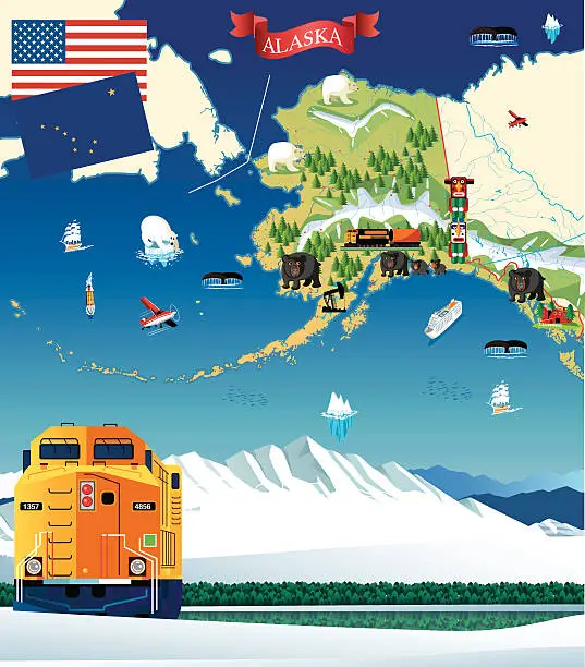 Vector illustration of Cartoon map of Alaska