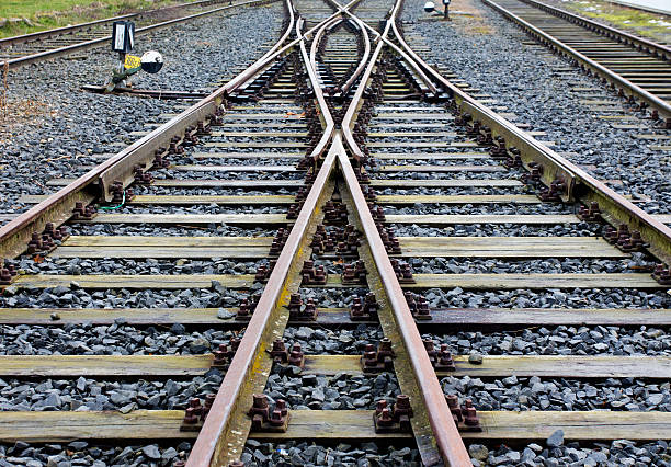 istock Railroad crossing on the gravel 477096425