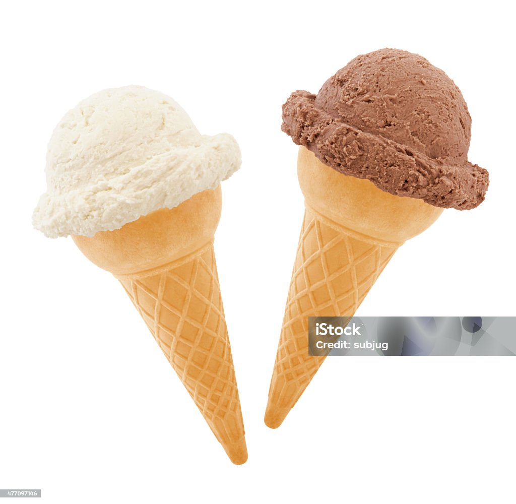 Ice Cream Cones Vanilla and Chocolate Ice Cream Cones isolated on white Cut Out Stock Photo