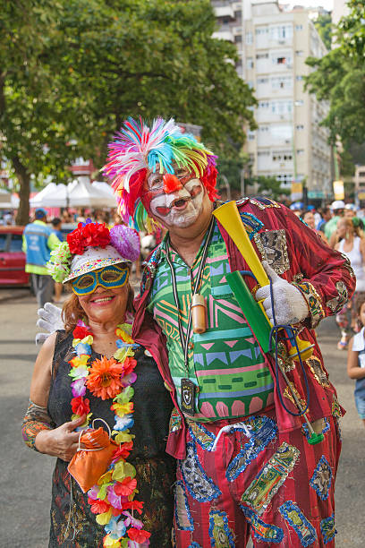 Street Carnival in Rio Rio de Janeiro, Brazil - March 1, 2014: Clowns are photographed few minutes before Ipanema Band 50th Parade nudie suit stock pictures, royalty-free photos & images