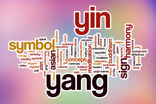 Yin yang word cloud concept with abstract background