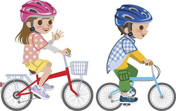 informal Gran Barrera de Coral omitir Ilustración de Niños Montando Bicicleta Utilizaron Casco Aislado y más  Vectores Libres de Derechos de Andar en bicicleta - iStock