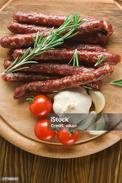 Smoked Sausage With Rosemary And Peppercorns Stock Photo - Download Image Now - Bacon, Breakfast, Chorizo