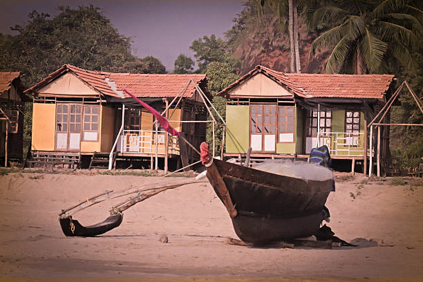 istock holiday bungalows on stilts Agonda beach, Goa 477111730