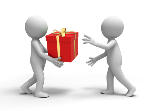 3d man presenting gift box over white background