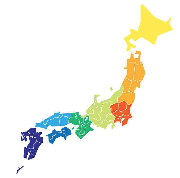 map of Japan Japanese map divided by color region kanto region stock illustrations