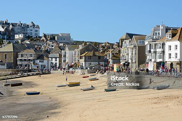 Saint Ives Beach And Town Cornwall England Stock Photo - Download Image Now - St. Ives - Cornwall, Town, 2015
