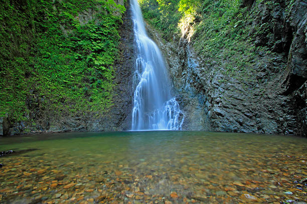 Nungnung Waterfall Splashing in Bali Jungle, Indonesia
